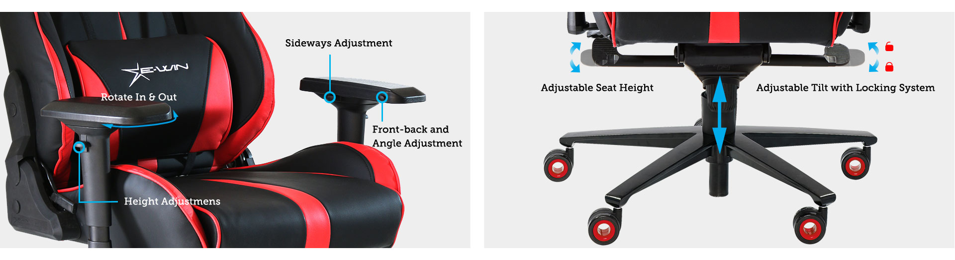 Armrests & The Tray of E-WIN Gaming Chairs