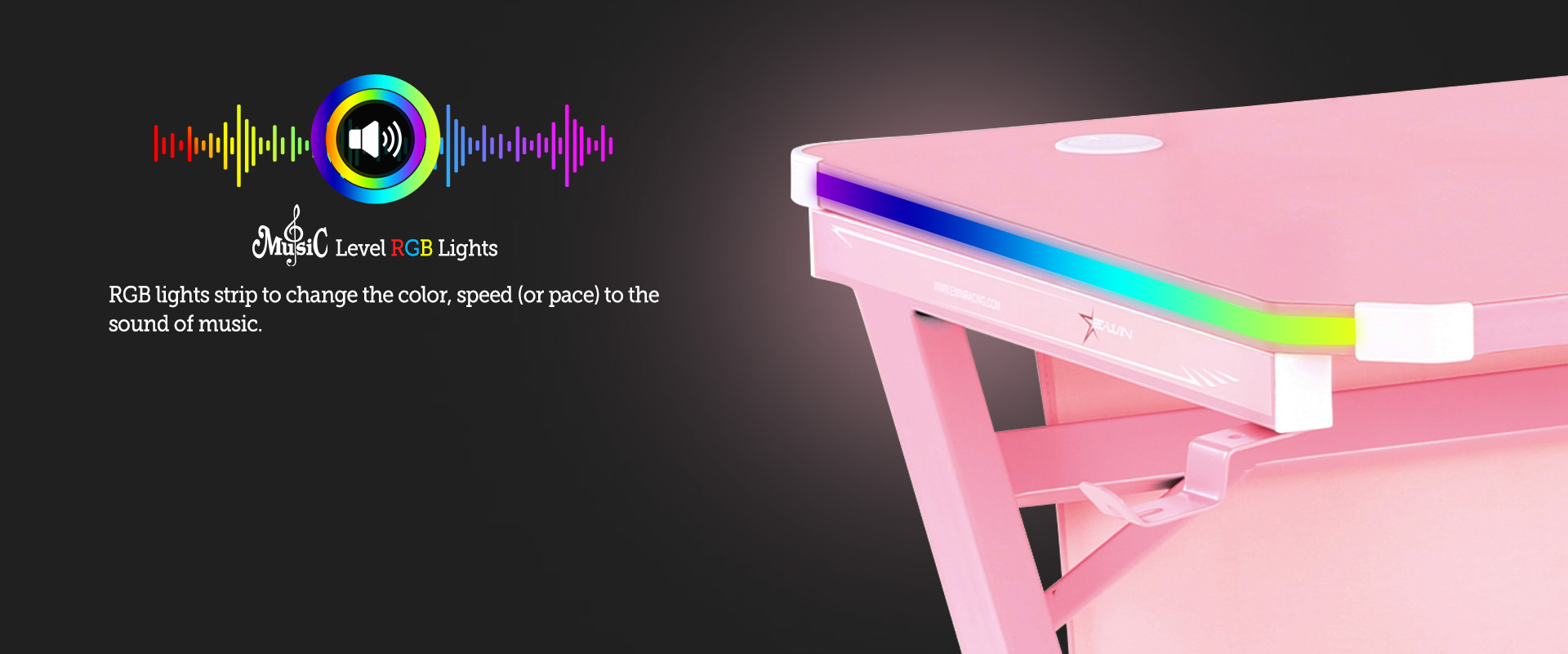 E-WIN Pink RGB Gaming Desk