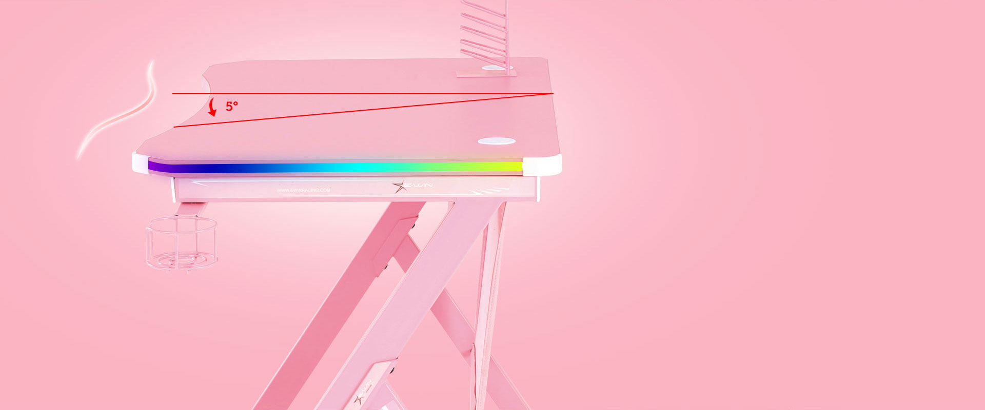 E-WIN Pink RGB Gaming Desk