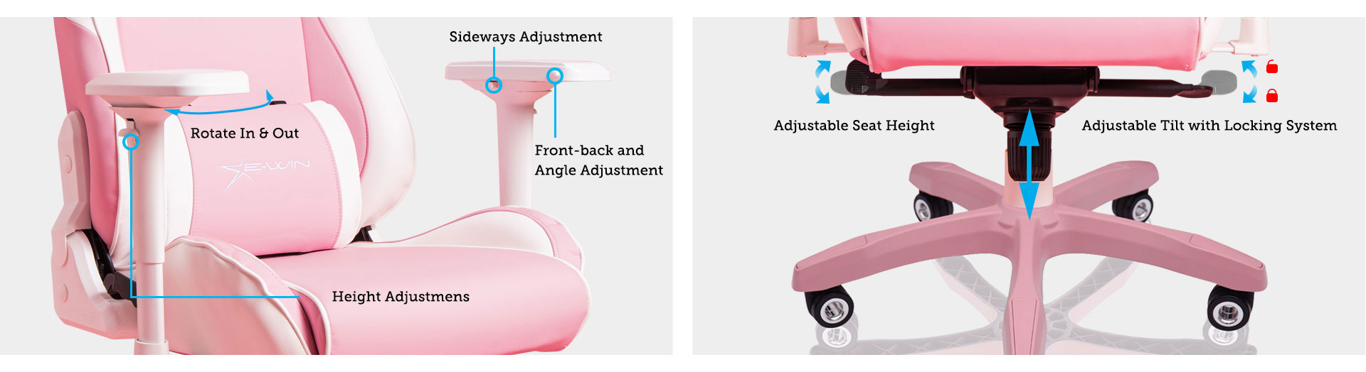 Armrests & The Tray of E-WIN Gaming Chairs
