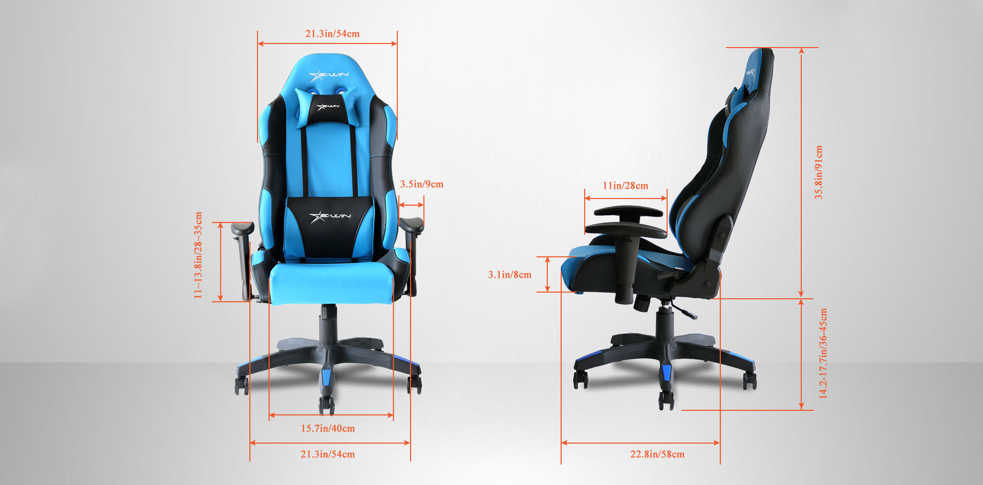 E-WIN Gaming Chair Dimensions