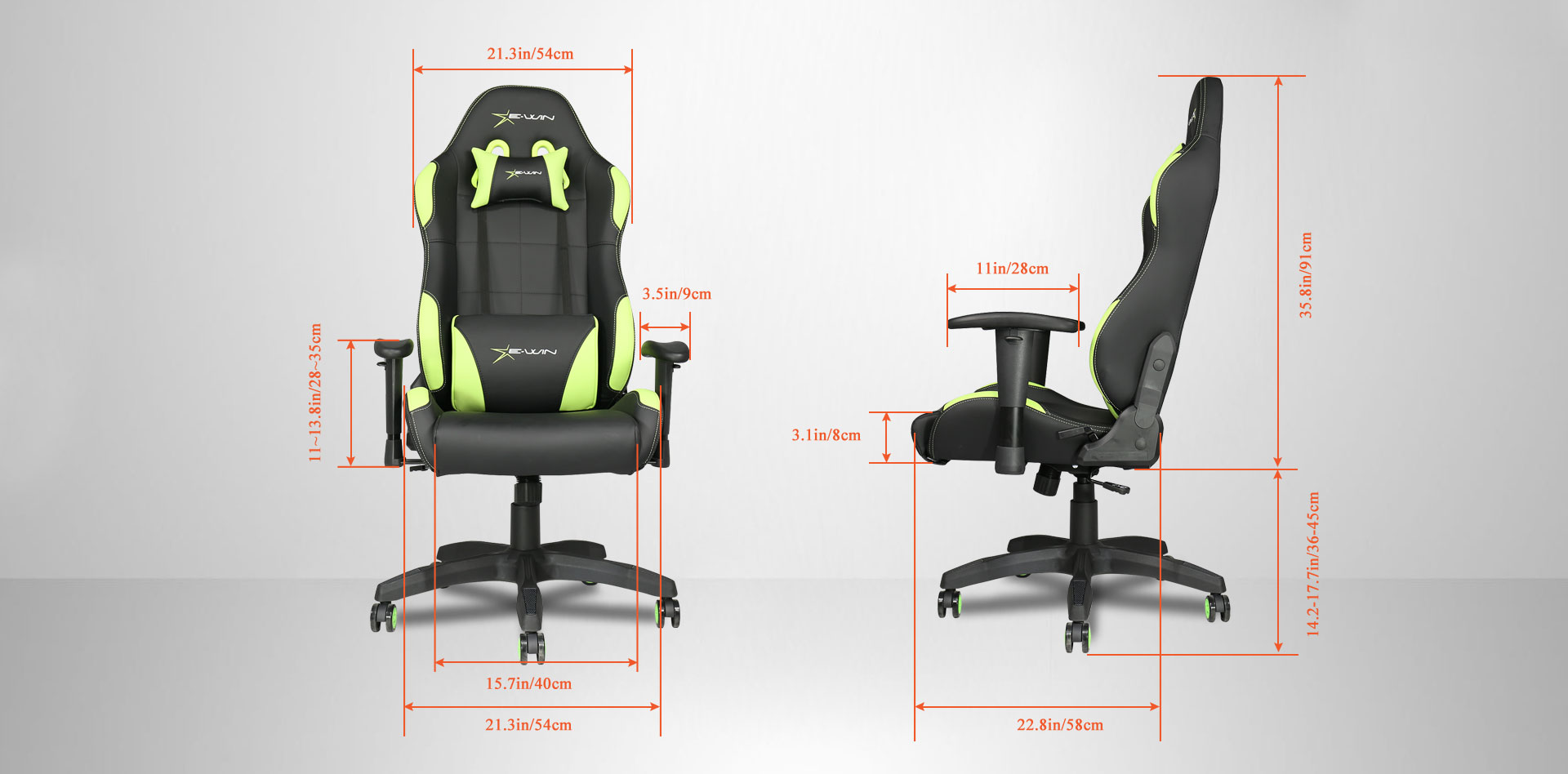 EwinRacing Champion Gaming Chairs Dimensions