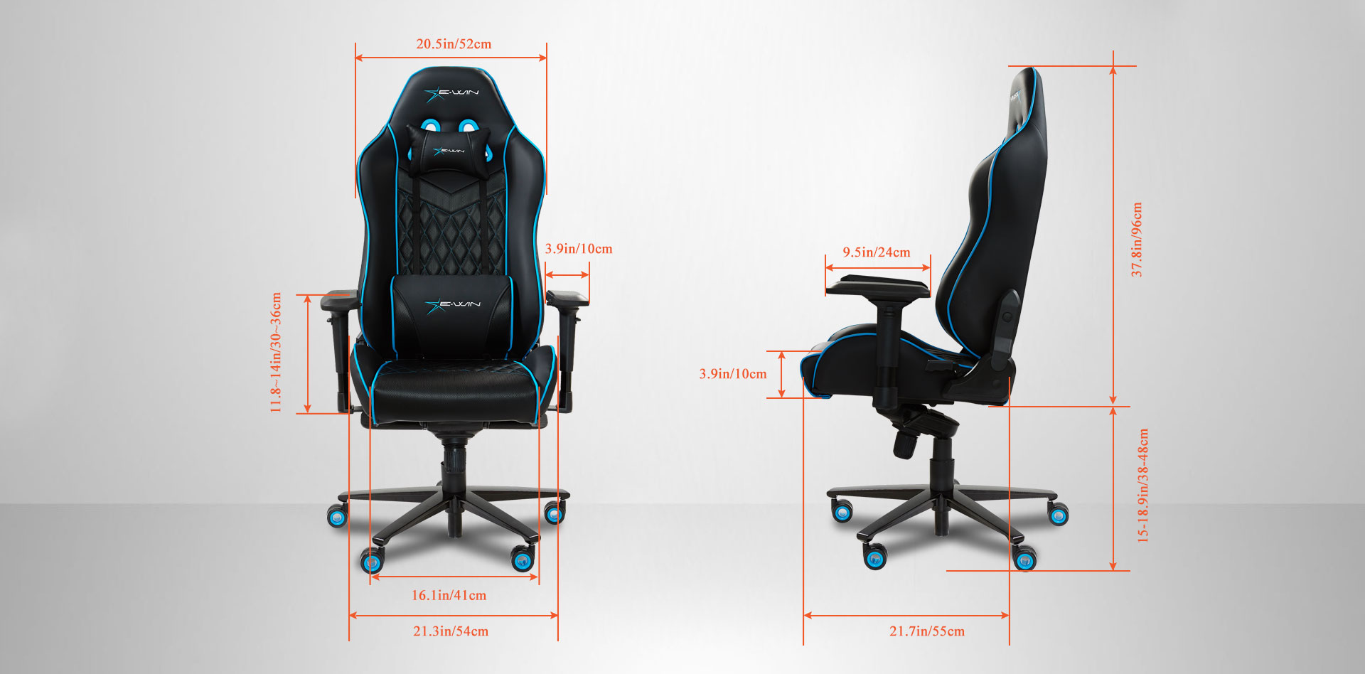 EwinRacing Champion Gaming Chairs Dimensions