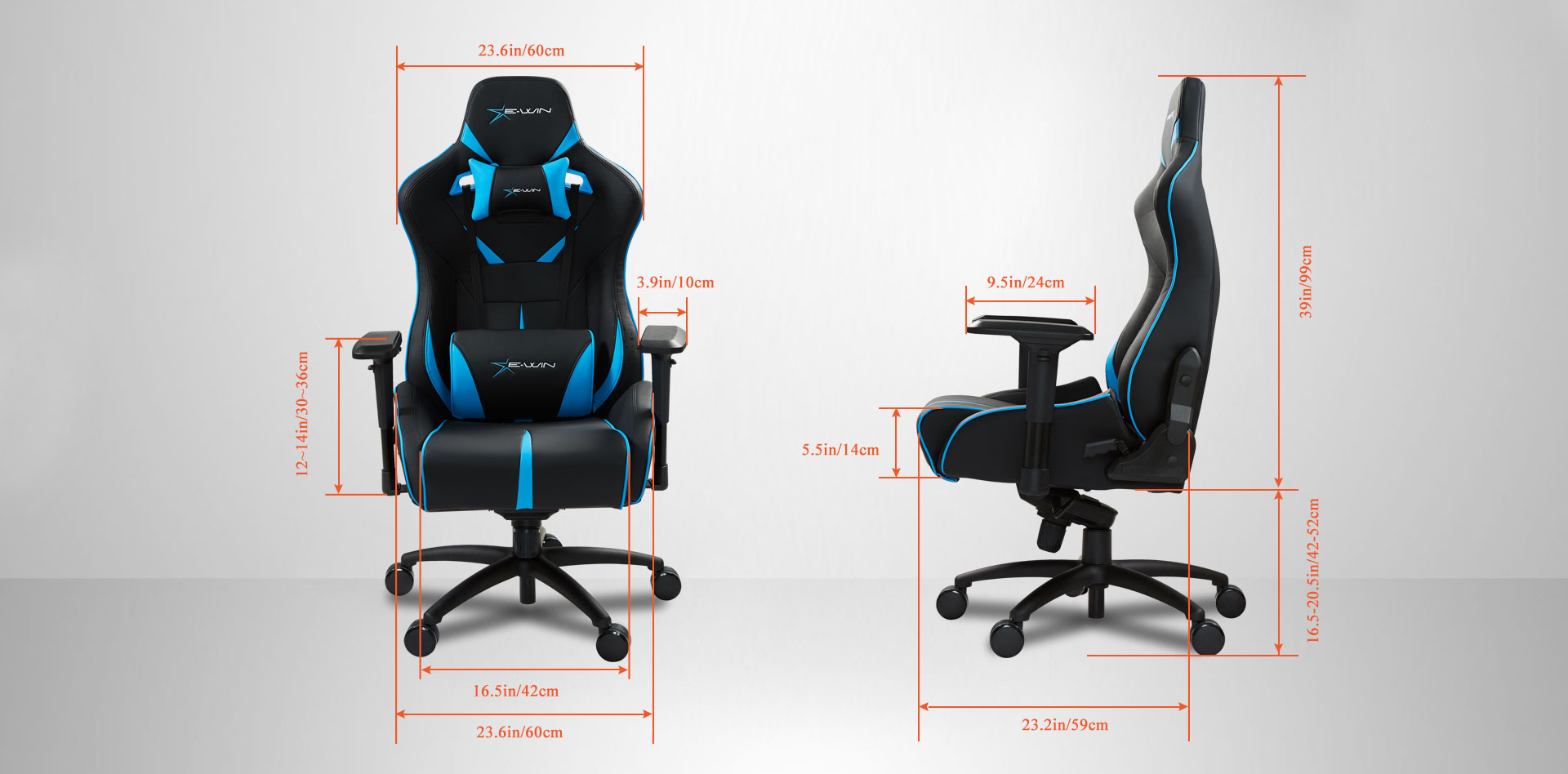 EwinRacing Champion Gaming Chairs Dimensions