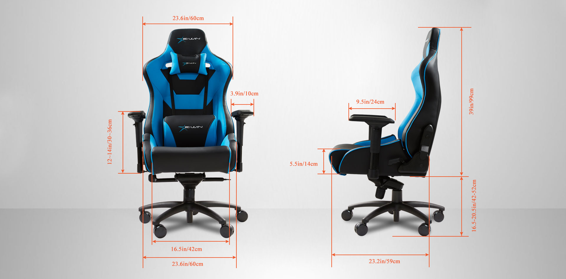 EwinRacing Champion Gaming Chairs Dimensions