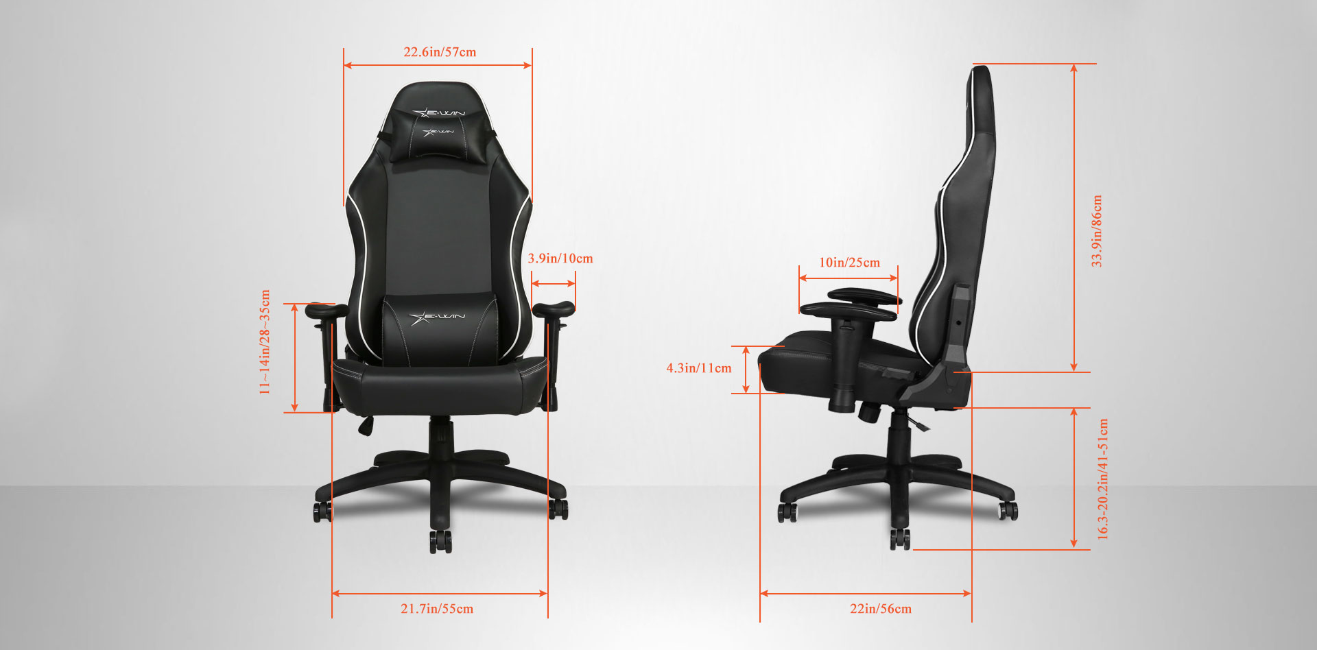 EwinRacing Champion Gaming Chairs Dimensions