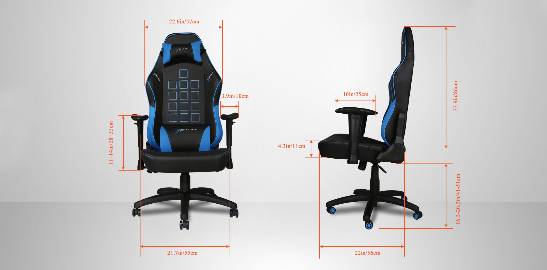 EwinRacing Champion Gaming Chairs Dimensions