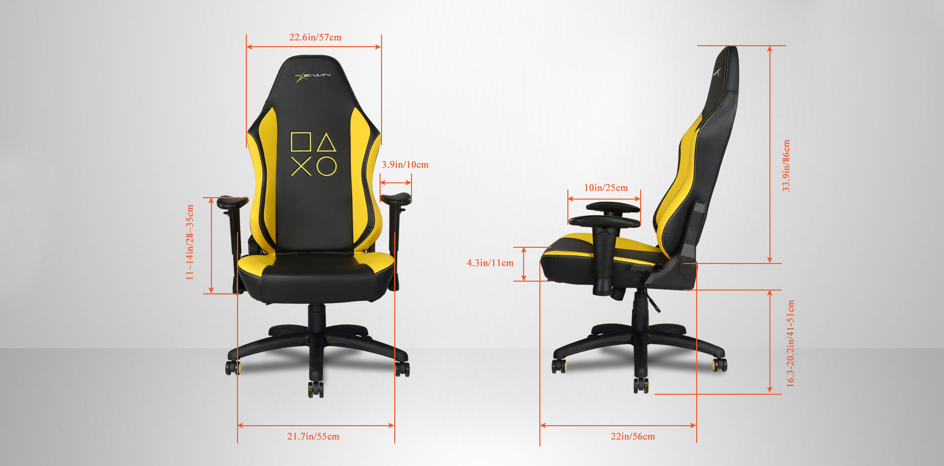 EwinRacing Champion Gaming Chairs Dimensions